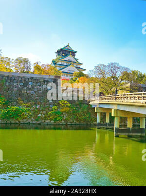 Vista del Castello di Osaka Parco in autunno di Osaka in Giappone. Foto Stock