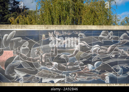 Il lato destro di Hans Erni di affresco sulla parete perimetrale del Palazzo delle Nazioni Unite a Ginevra, Svizzera Foto Stock