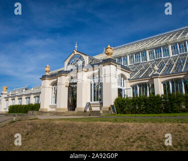 Surrey, Regno Unito - 14 Settembre 2019: l'iconica Casa temperate a Kew Gardens nel Surrey, Regno Unito. La casa Temperate vetrine più grandi impianti a Kew. Foto Stock