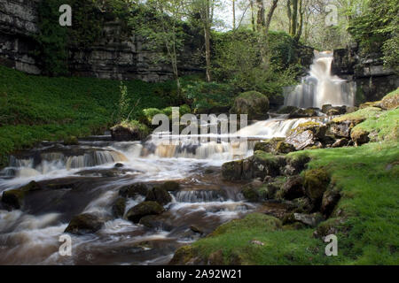 Cliff Beck cascate nr Thwaite, Swaledale, Yorkshire Dales, Inghilterra Foto Stock