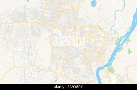 Versione stampabile cartina stradale di Juba, nel sud Sudan. Mappa modello per uso aziendale. Illustrazione Vettoriale