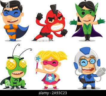 I bambini in costumi di supereroi vector cartoon Illustrazione Vettoriale