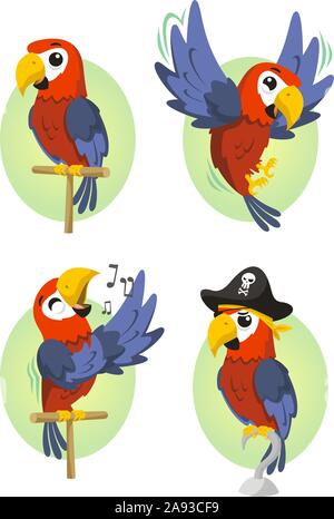 Cartoon parrot impostato Illustrazione Vettoriale