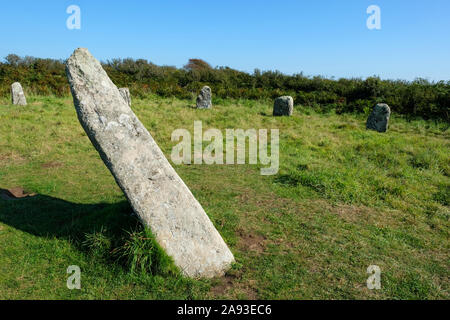 L antico cerchio di pietra, Boscawen-Un vicino San Buryan, West Cornwall, Regno Unito - Giovanni Gollop Foto Stock