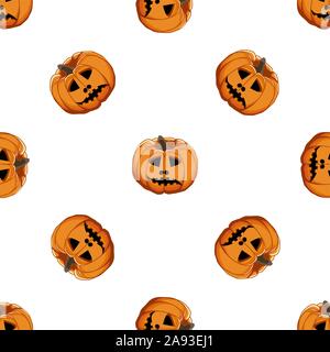Illustrazione sul tema grande disegno colorato Halloween, seamless arancione zucca. Seamless disegno consistente di zucca raccolta, accessorio a Hallowee Illustrazione Vettoriale