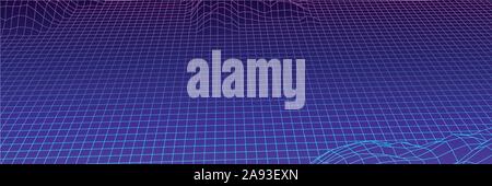 Panorama digitale con le montagne o colline fatte di griglia di linea Illustrazione Vettoriale