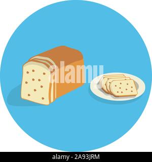 Panetteria pane icona fresche a fette di pane di grano Illustrazione Vettoriale