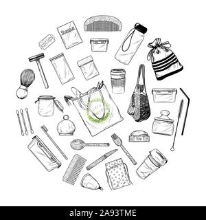 Set di grandi dimensioni di diversi elementi ambientali. Rifiuti Zero. Illustrazione Vettoriale Illustrazione Vettoriale