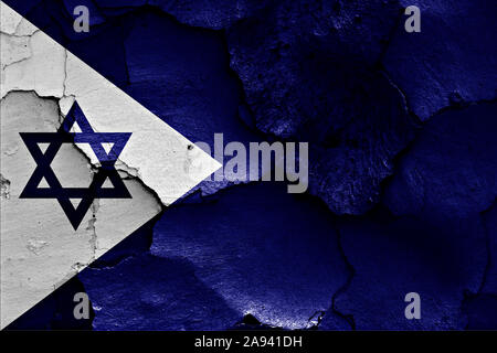 Bandiera della marina israeliana dipinta sulla parete incrinato Foto Stock