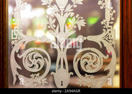 Incisione vetro istoriato. stile retrò. Architettura del modello Foto Stock