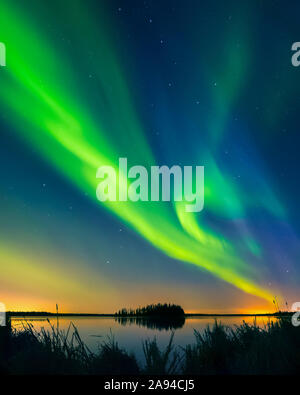 Northern Lights (Aurora Borealis), Elk Island National Park; Alberta, Canada Foto Stock