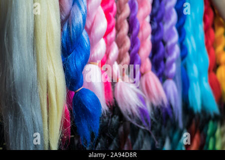 Vista ravvicinata della coloratissima calza artificiali Peli Foto Stock