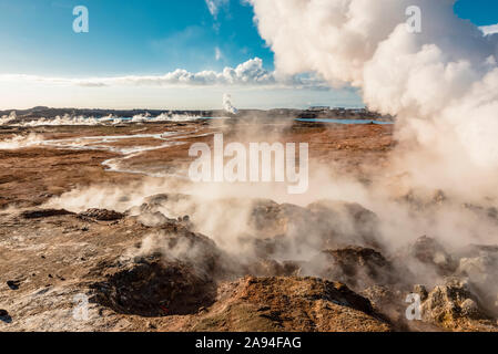 Sorgenti termali di Gunnuhver, Penisola di Reykjanes; Islanda Foto Stock