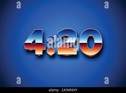 4:20 segno con stile retrò chrome cifre Illustrazione Vettoriale