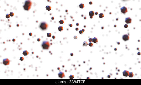 Flottante icosahedrons davanti a uno sfondo bianco, abstract scena con oggetti geometrici con la profondità di campo Foto Stock
