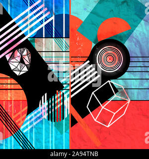 Acquerelli astratti sfondo con colore geometrici degli oggetti e forme interessanti Foto Stock