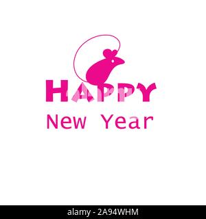 Vettore di Natale biglietto di auguri con il mouse su sfondo bianco Illustrazione Vettoriale