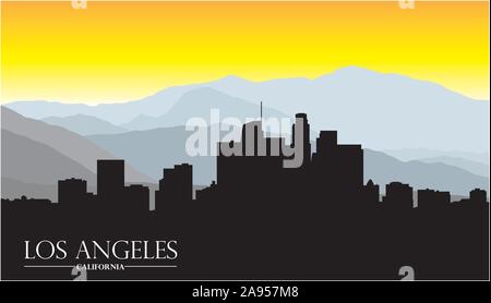 Los Angeles California skyline con montagne e scritte Illustrazione Vettoriale