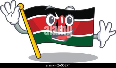 Bandiera kenya isolato mascotte sventola su cartoon Illustrazione Vettoriale