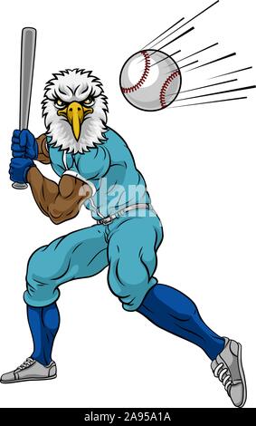 Eagle giocatore di baseball mascotte Bat oscillante a sfera Illustrazione Vettoriale