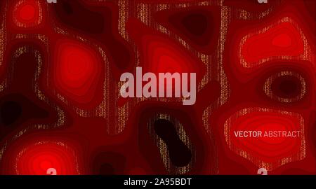 Sfondo di 3D abstract papercut . Colori gradiente rosso scuro e dot golden halftone. Illustrazione Vettoriale Illustrazione Vettoriale