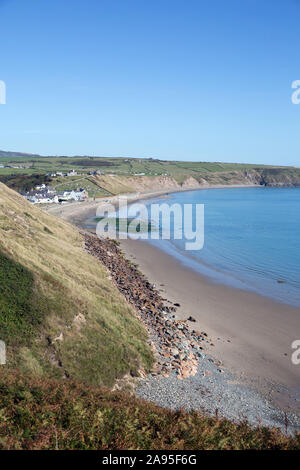 Aberdaron Gwynedd in Galles spiaggia costa e vista da ovest sulla fine del Llyn Peninsula Foto Stock