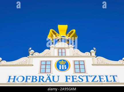 Hofbrau pavilion, Oktoberfest Theresienwiese, Monaco di Baviera, Baviera, Baviera, Germania Foto Stock