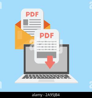 Documento pdf scaricare sul portatile del concetto. Pdf ricevere nel messaggio. Vettore Illustrazione Vettoriale