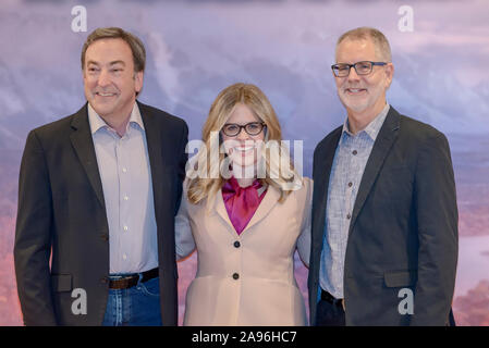 Jennifer Lee, Chris Buck e Peter Del Vecho frequentando il photocall di congelati 2 di Roma. Foto Stock