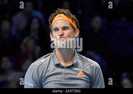 Londra, Regno Unito. Xiii Nov, 2019. domiciliarie thiem, aut, durante Nitto finale ATP Novak Djokovic Vs Dominic Thiem - ( Dominic Thiem ), Tennis Internazionali a Londra, UK, 13 novembre 2019 - LPS/Roberto Zanettin Credito: Roberto Zanettin/LP/ZUMA filo/Alamy Live News Foto Stock