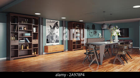 Moderna sala da pranzo interior design. 3D rendering concetto idea Foto Stock