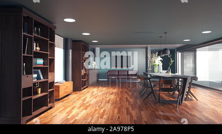 Moderna sala da pranzo interior design. 3D rendering concetto idea Foto Stock