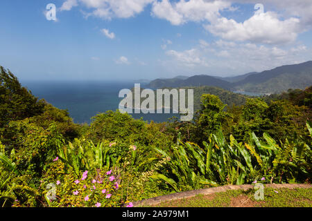 Uno splendido scenario look out paesaggio Trinidad nord oceano costa tropical Foto Stock