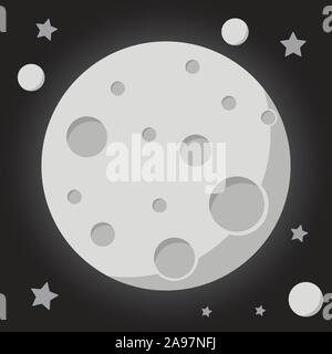 Il tema dello spazio. Luna satellite. Planet design piatto. Buon per il logo sfondo icona, ecc. Alla moda in stile grafico isolato su sfondo Illustrazione Vettoriale
