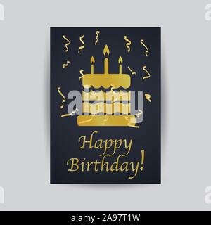 Buon compleanno a celebrare e biglietto di auguri, con torta e confetti, minimalismo creative design unico.disegnati a mano arte linea illustrazione vettoriale. Isola Illustrazione Vettoriale