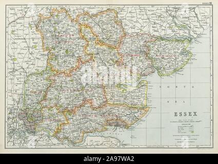 ESSEX. Mostra divisioni parlamentare, boroughs & parchi. BACON 1920 mappa vecchia Foto Stock