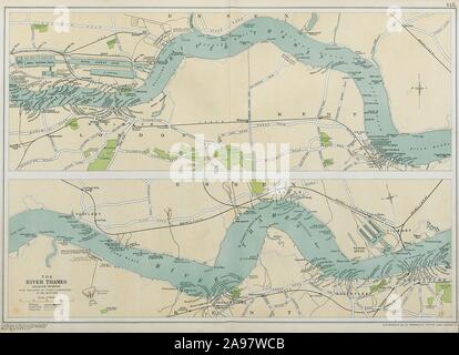 Porto di Londra. Pontili/dock. Il Tamigi Woolwich-Tilbury/Gravesend. BACON 1920 mappa Foto Stock