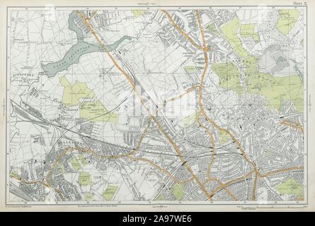 HAMPSTEAD WILLESDEN Cricklewood Golders Green Kilburn Belsize Pk BACON 1920 mappa Foto Stock