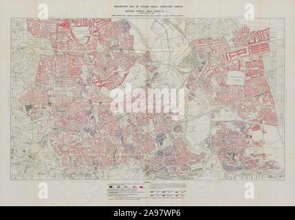 BOOTH / LSE povertà Mappa East End Shoreditch Bethnal Green West Ham Hackney 1931 Foto Stock