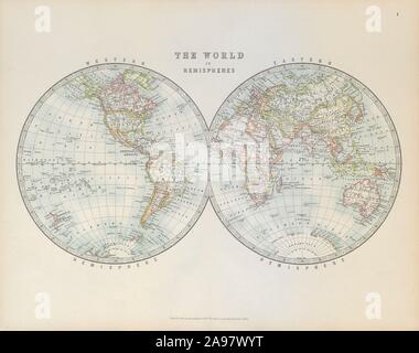 Il mondo in due emisferi. Western & emisferi orientale. JOHNSTON 1915 mappa Foto Stock