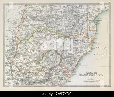 NATAL & Orange Free State. Sud Africa. Transvaal. Le ferrovie. JOHNSTON 1915 mappa Foto Stock