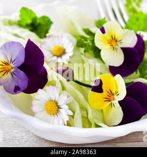 Insalata fresca con diversi fiori commestibili Foto Stock