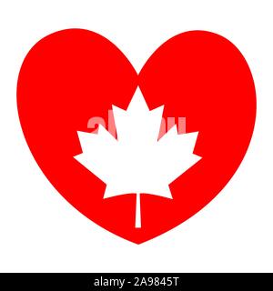 Canadian maple leaf su un cuore rosso - io amo il Canada simbolo. Canadian maple leaf su un cuore rosso - io amo il Canada simbolo. Illustrazione Vettoriale