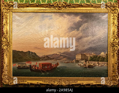 Italia Piemonte Canavese Agliè - Castello - residenza sabauda - Galleria Verde - Pietro Righini - Visita di Carlo Felice e Maria Cristiina per le isole Borromee nel Lago Maggiore Foto Stock