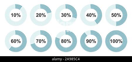Indicatore di vettore di carico. Set di avanzamento circolare icona barra. Percentuale di vettore di indicatori. Diagrammi di cerchio per infographics. Illustrazione Vettoriale