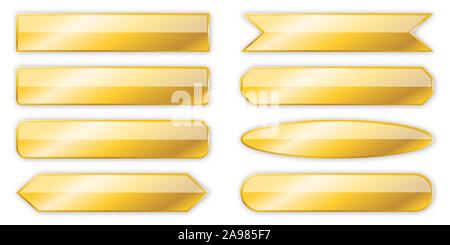 Set di banner oro isolato. Vettore di piastre in metallo di diverse forme. Illustrazione Vettoriale