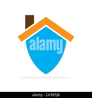 Home Concetto di sicurezza. La protezione e la casa. Vettore logo di architettura Illustrazione Vettoriale