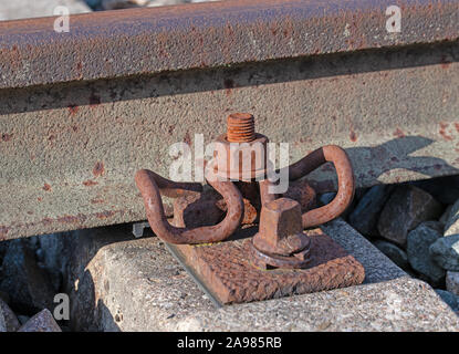 Binario ferroviario elemento di fissaggio Foto Stock