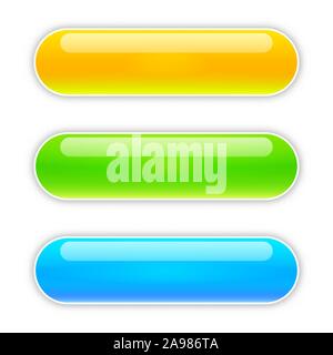 Set di vettore pulsanti lucida. Bianco lucido web pulsanti. Colore pulsanti luminosi isolato. Illustrazione Vettoriale