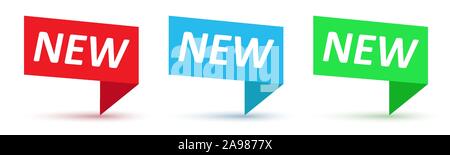 Nuovo set di tag icone isolato. Illustrazione Vettoriale. Origami colorate le nuove etichette. Banner per lo shopping Illustrazione Vettoriale